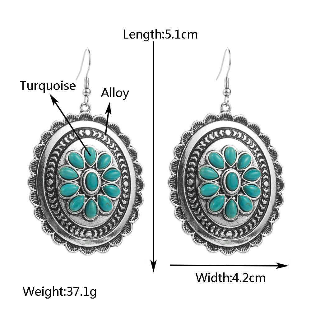 Wholesale Exaggerated turquoise retro geometric multi-layer long earrings